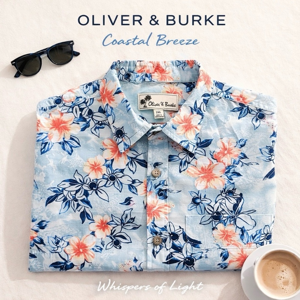 Oliver & Burke Blue Floral Hawaiian Button Down Shirt 2XL